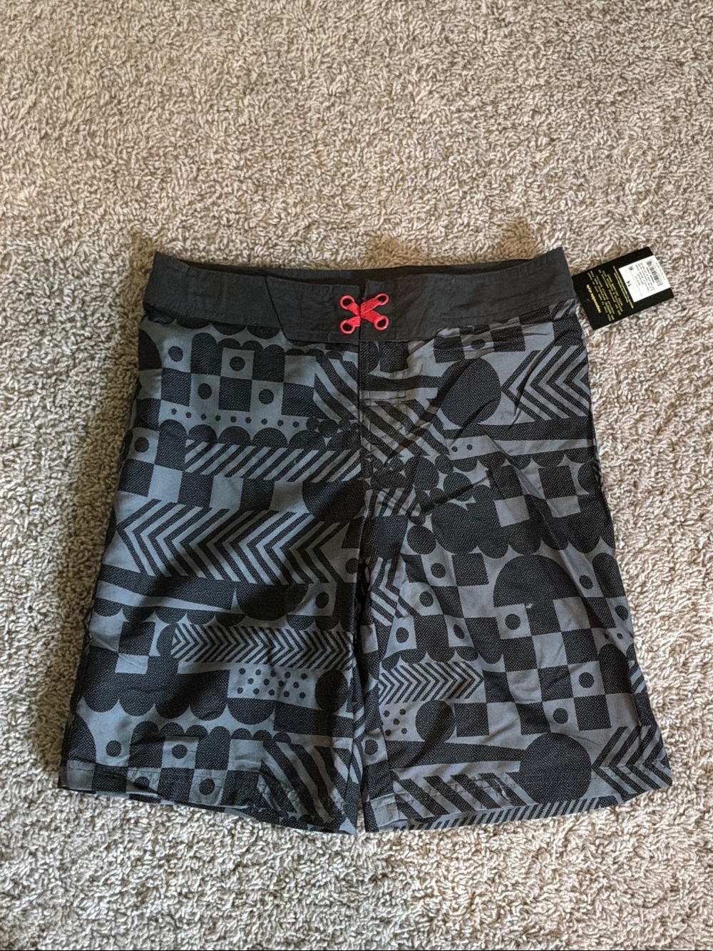 Black & Gray Patterned Swim Shorts